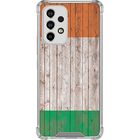 Ireland Flag Dark Wood Galaxy A53 5G Clear Case